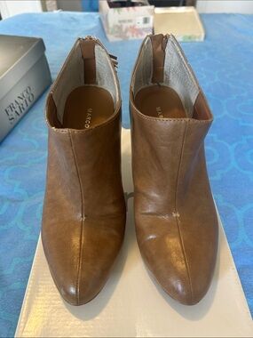 Zara Tan Pointed Leather Ankle Booties